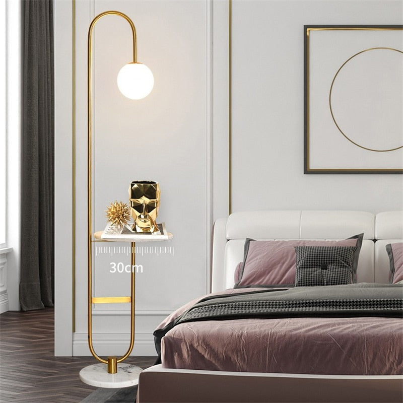 Modern Floor Lamp with Table | Brass and Marble Design