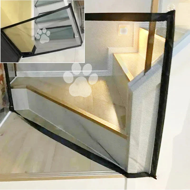 Retractable Pet Safety Gate | Mesh Barrier with Paw Print Design