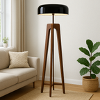 Modern Floor Lamp | Walnut Tripod Base with Black Dome Shade