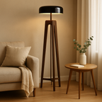 Modern Floor Lamp | Walnut Tripod Base with Black Dome Shade