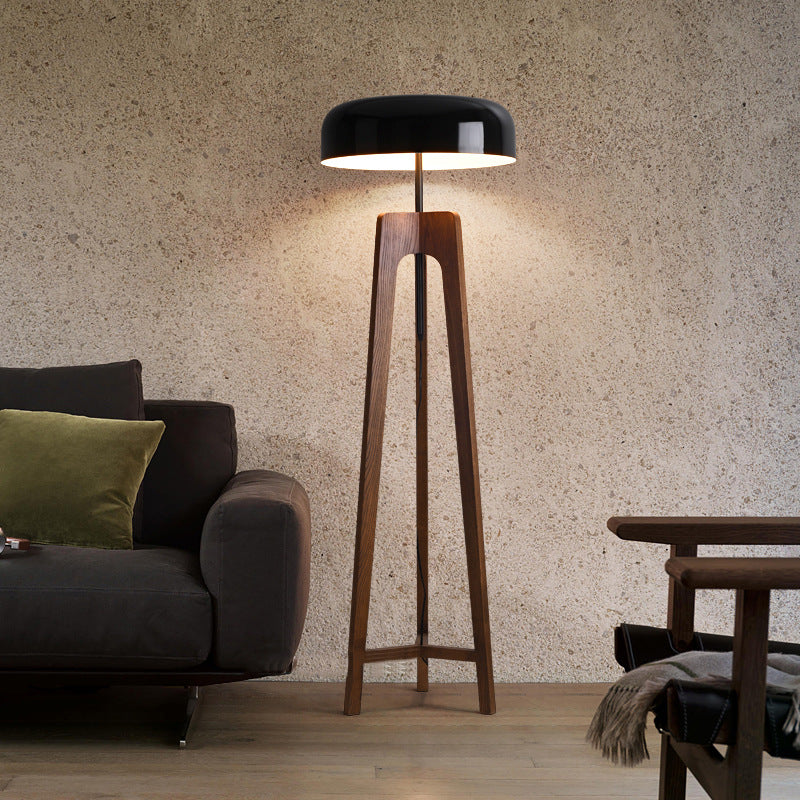 Modern Floor Lamp | Walnut Tripod Base with Black Dome Shade