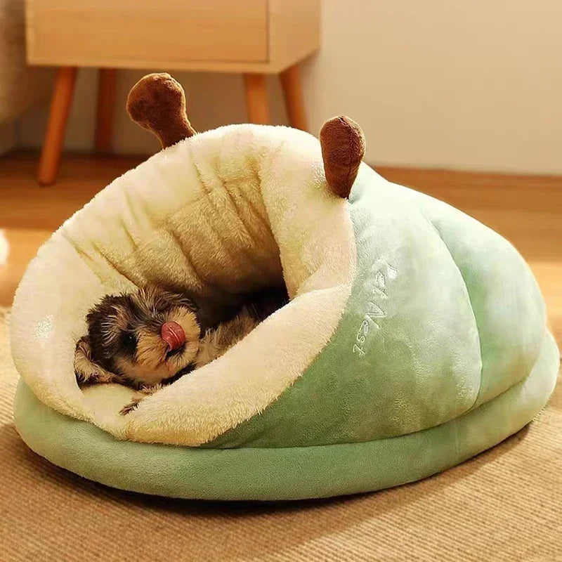 Cozy Pet Slipper Bed | Plush Coral Fleece Winter Nest