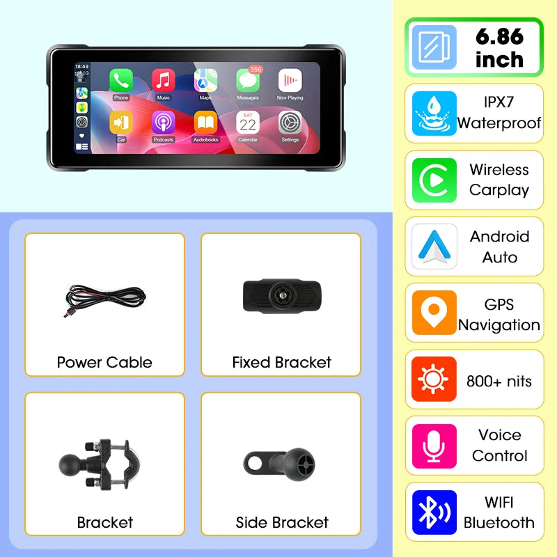 Smart Motorcycle Display | IPX7 Waterproof CarPlay Android Auto