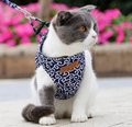 Japanese Pattern Cat Harness | Navy Blue Wave Design With Leash