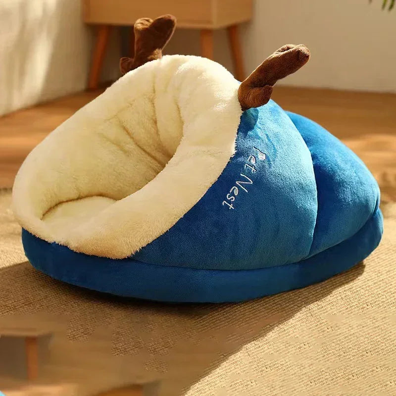 Cozy Pet Slipper Bed | Plush Coral Fleece Winter Nest