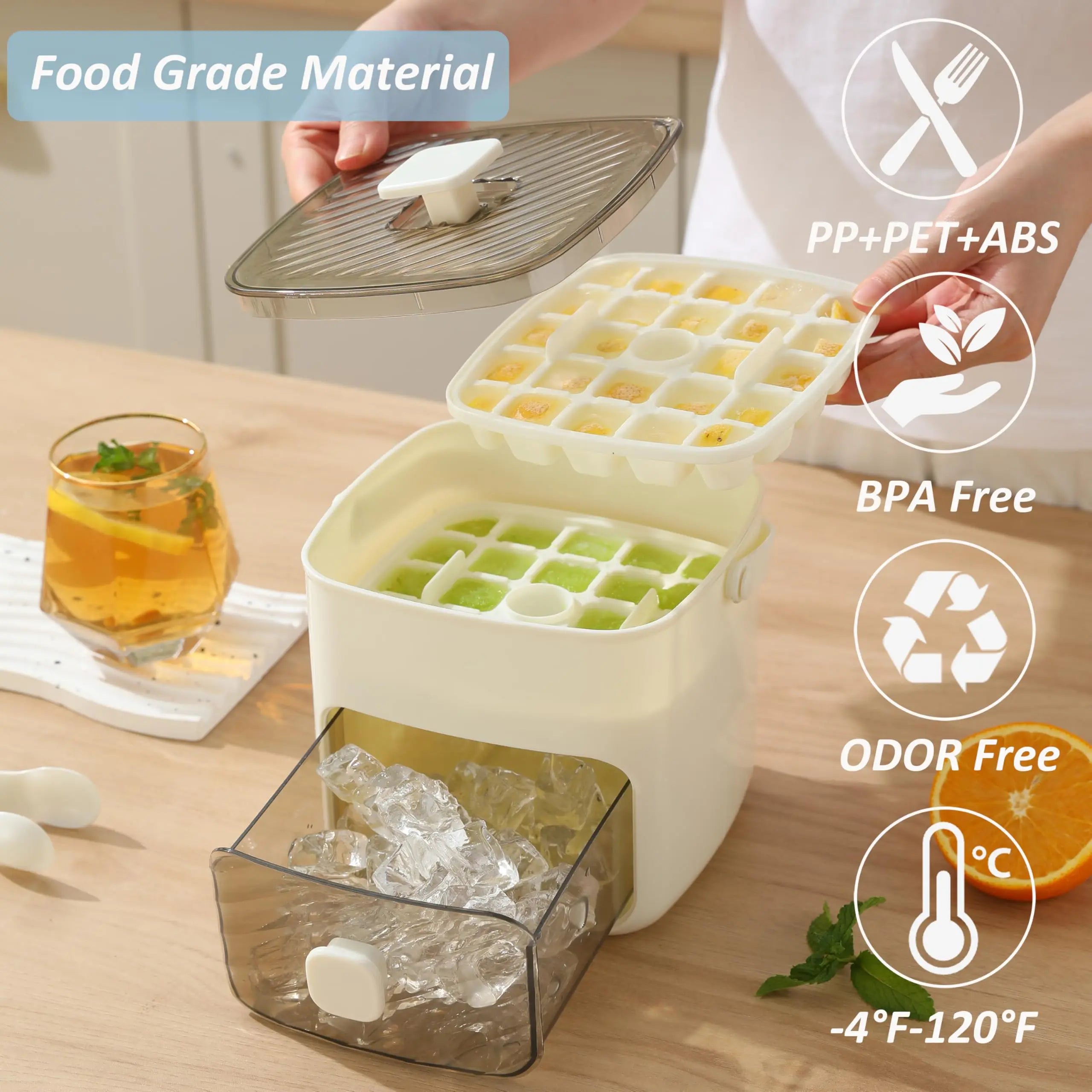 Modern Ice Cube Maker | Double Layer Storage With Handle