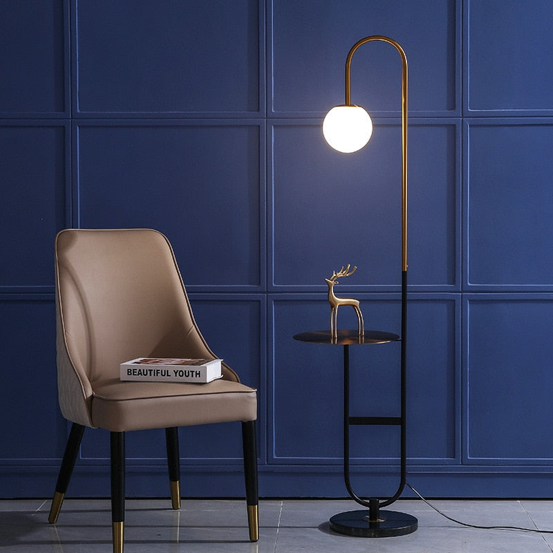 Modern Floor Lamp with Table | Brass and Marble Design