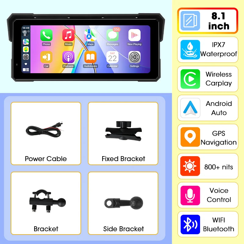 Smart Motorcycle Display | IPX7 Waterproof CarPlay Android Auto