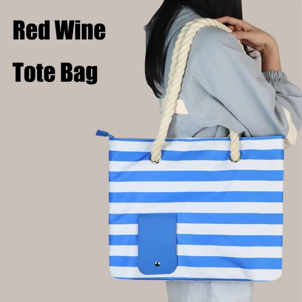 Insulated Wine Tote Bag | Nautical Stripe Dispenser Design