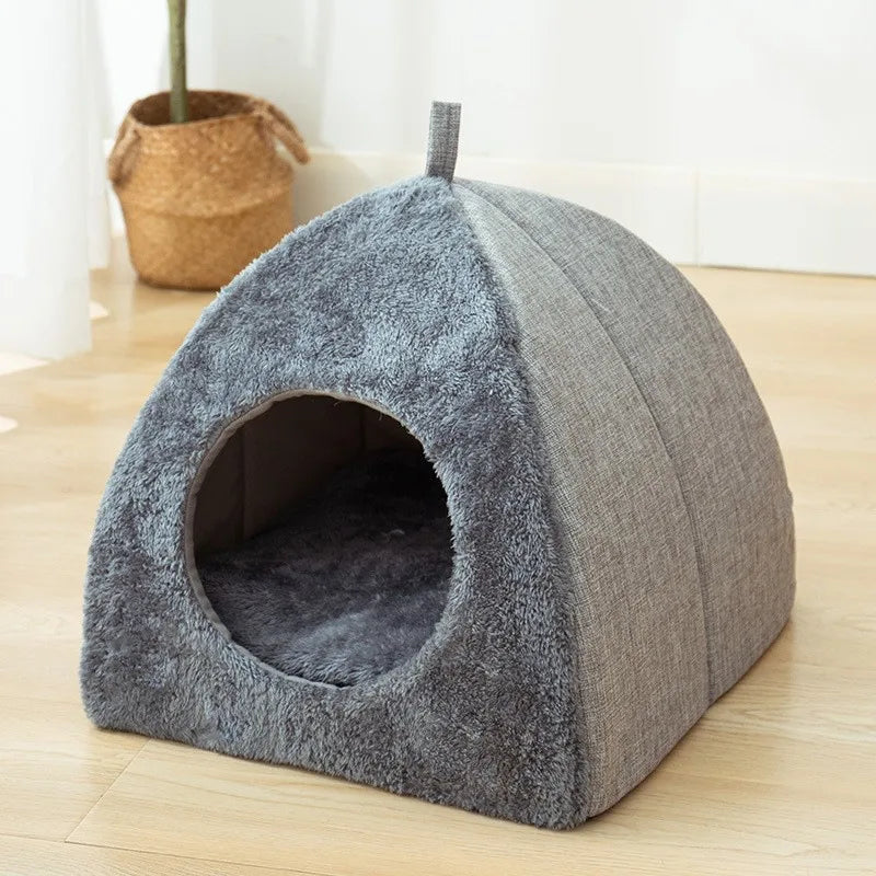 Plush Cat House | Triangular Velvet Pet Shelter