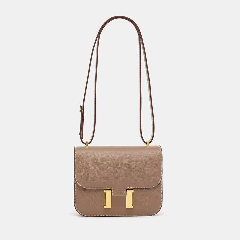 Classic Leather Crossbody Bag | Gold Hardware Square Design