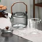 Glass Teapot with Wood Handle | Smoked Glass Tea Brewing Pot
