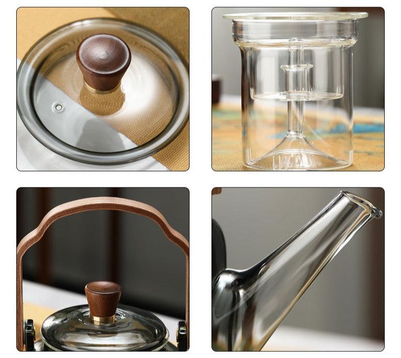 Glass Teapot with Wood Handle | Smoked Glass Tea Brewing Pot