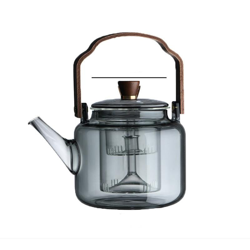 Glass Teapot with Wood Handle | Smoked Glass Tea Brewing Pot
