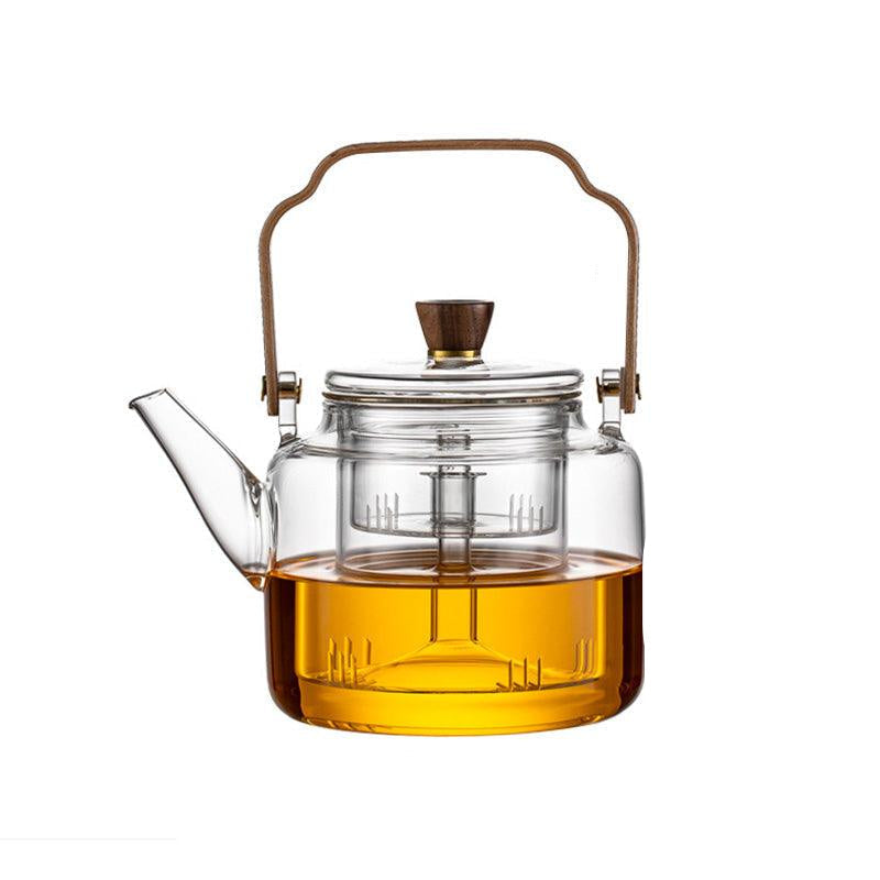 Glass Teapot with Wood Handle | Smoked Glass Tea Brewing Pot
