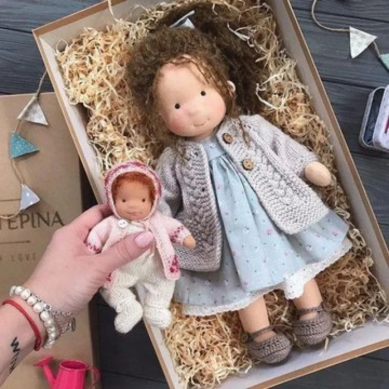 Waldorf Cotton Plush Doll | Handmade Knit Outfit with Gift Box