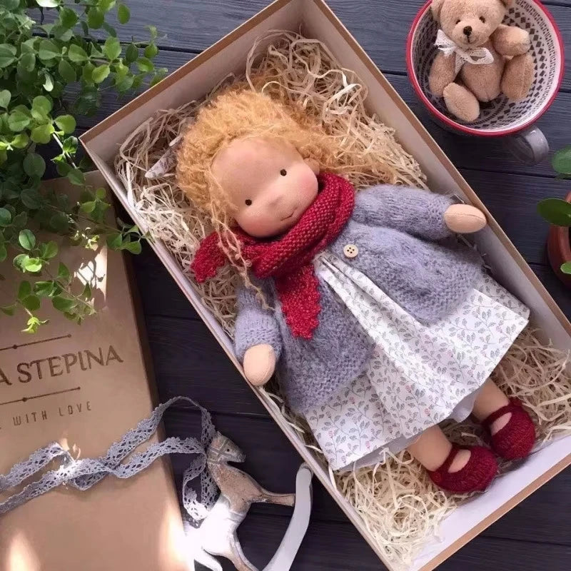 Waldorf Cotton Plush Doll | Handmade Knit Outfit with Gift Box