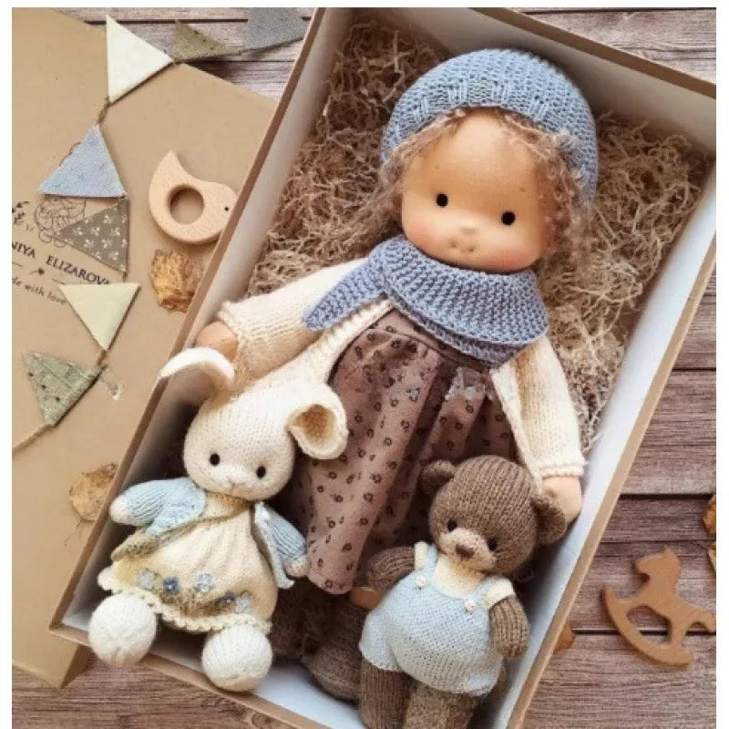 Waldorf Cotton Plush Doll | Handmade Knit Outfit with Gift Box