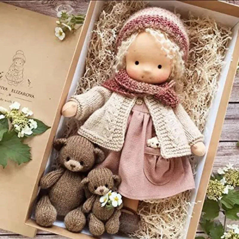 Waldorf Cotton Plush Doll | Handmade Knit Outfit with Gift Box
