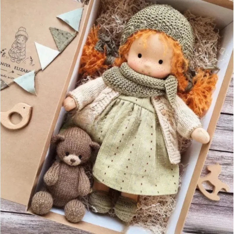 Waldorf Cotton Plush Doll | Handmade Knit Outfit with Gift Box