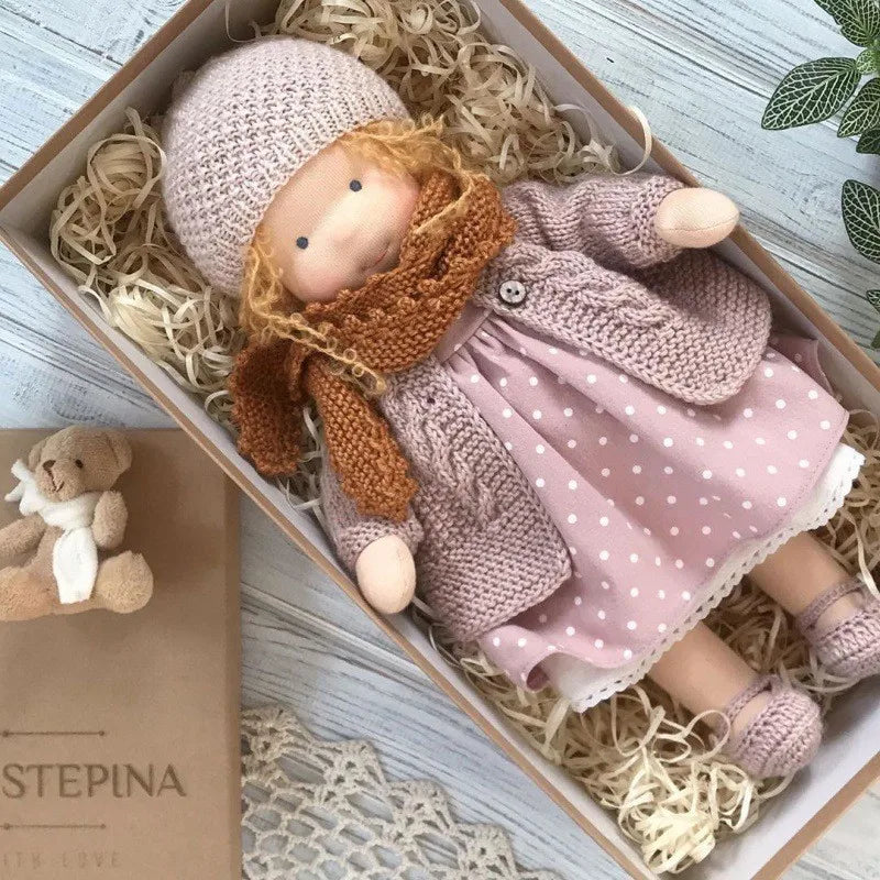 Waldorf Cotton Plush Doll | Handmade Knit Outfit with Gift Box