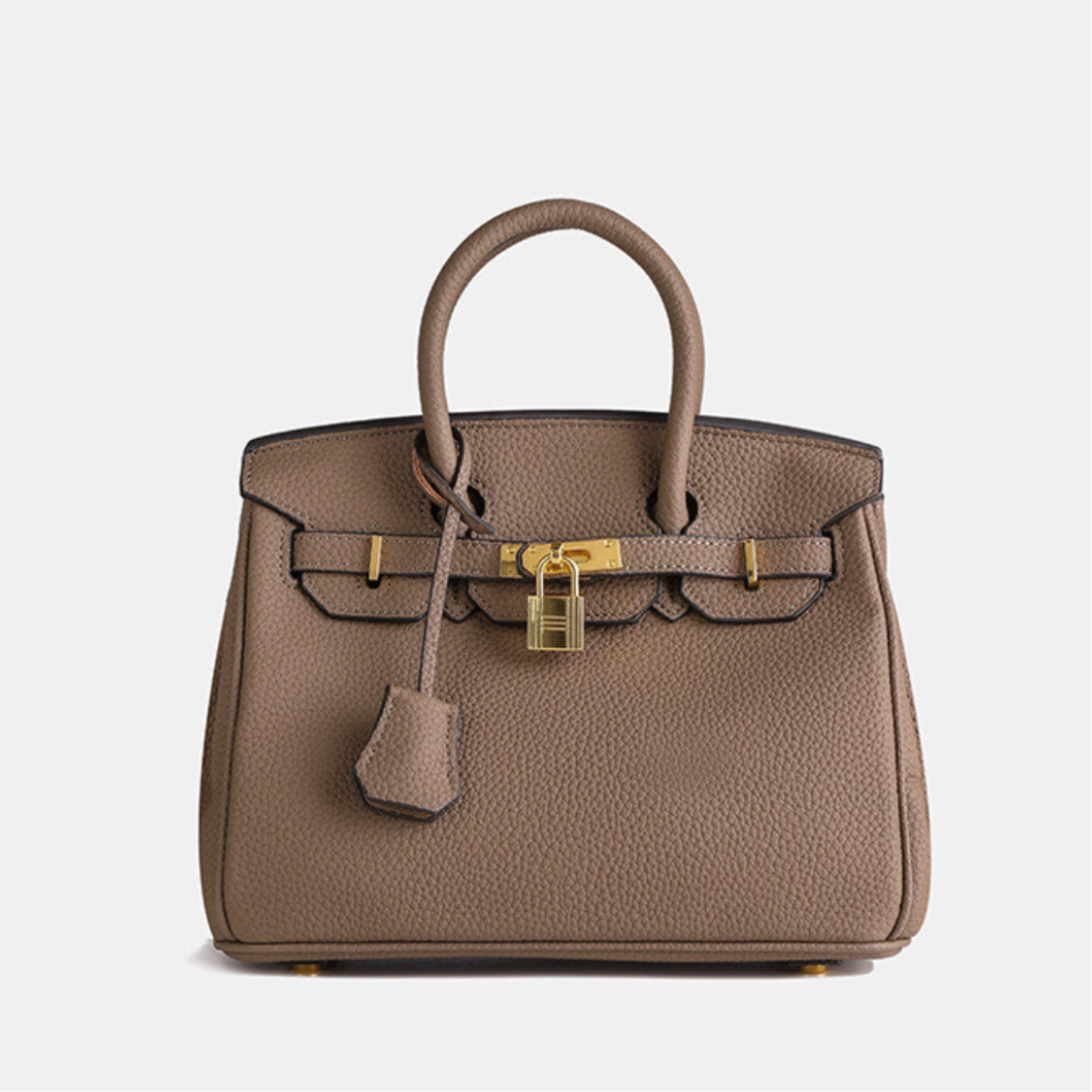 Classic Structured Handbag | Black Leather With Gold Hardware