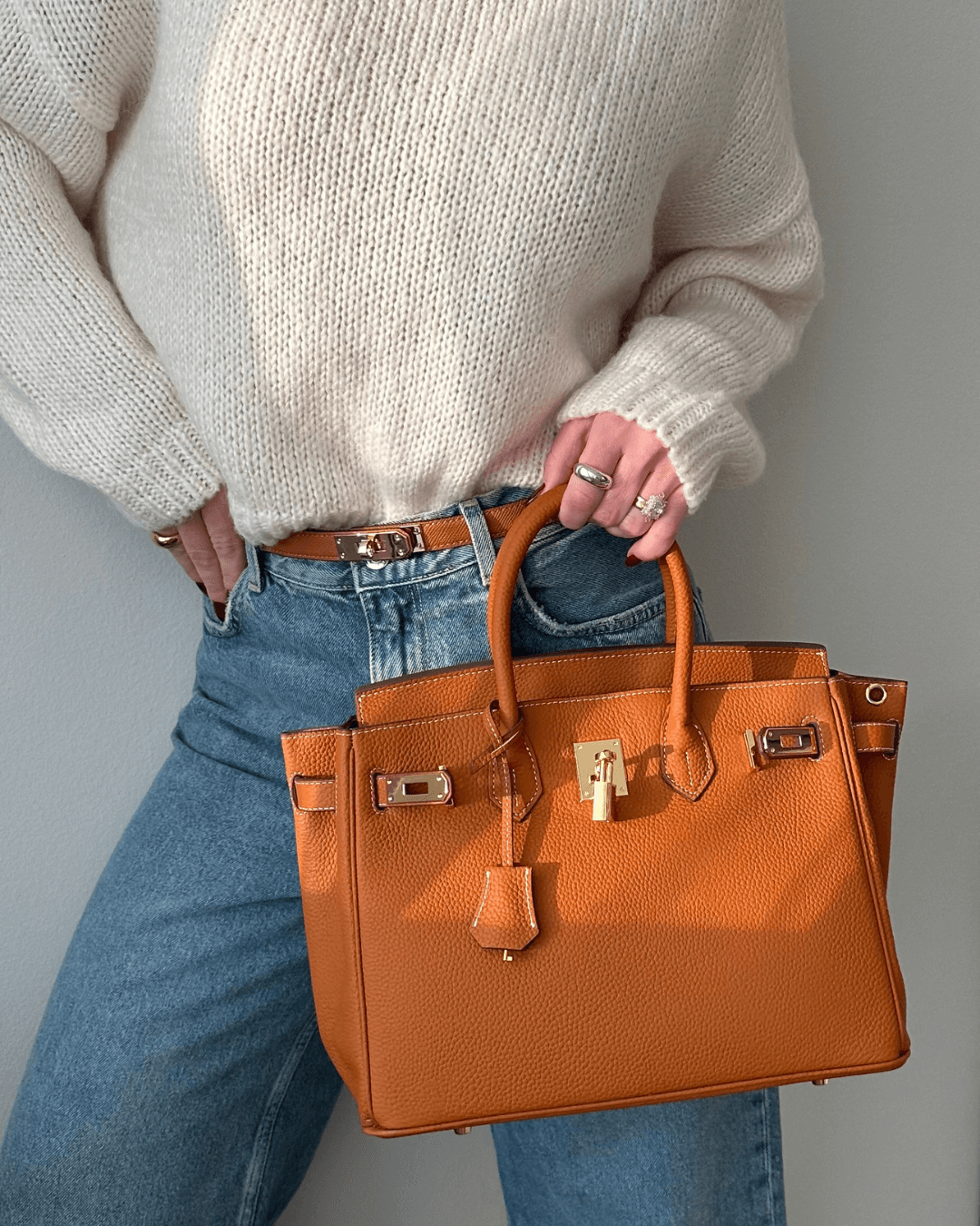 Classic Structured Handbag | Black Leather With Gold Hardware