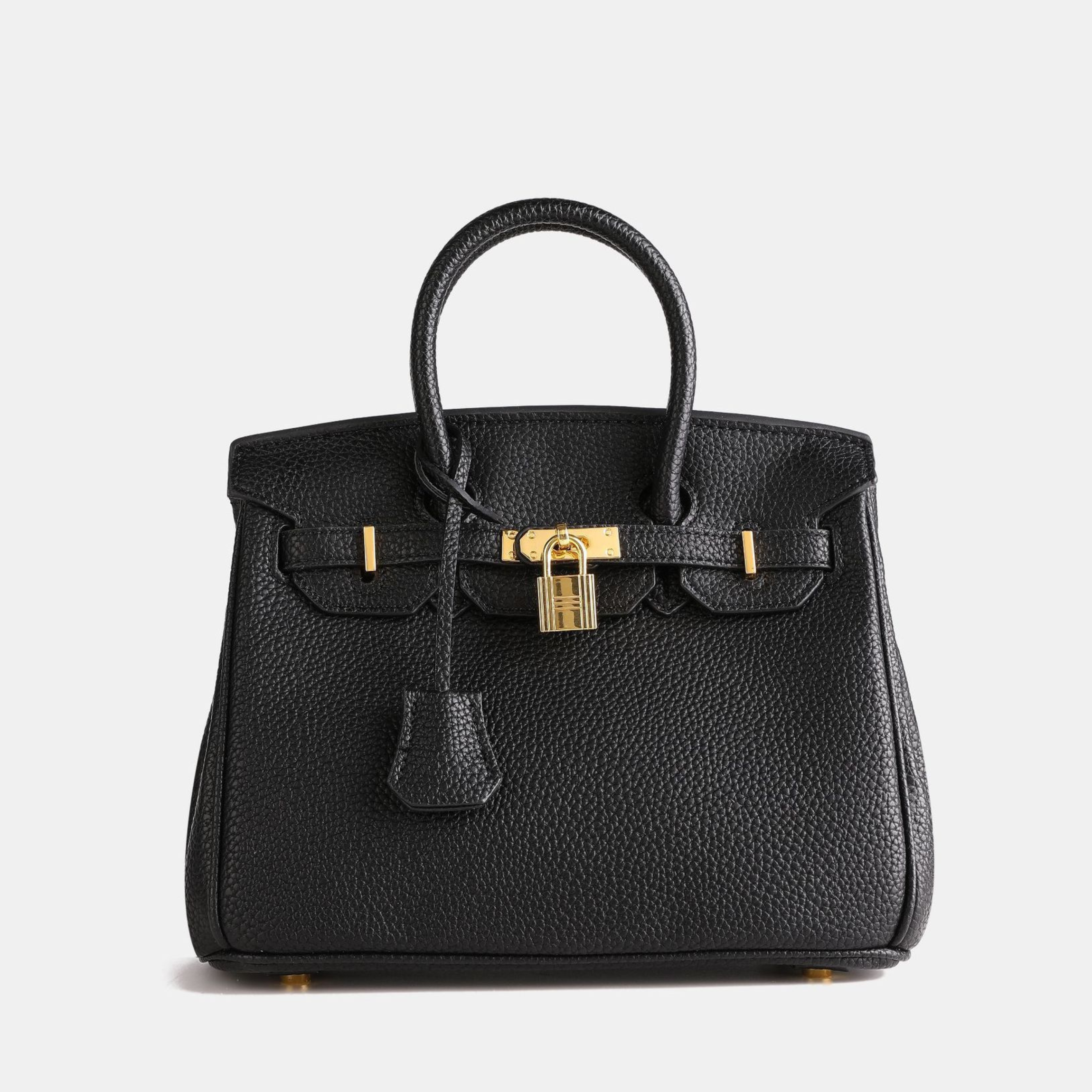 Classic Structured Handbag | Black Leather With Gold Hardware