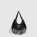 Studded Fringe Hobo Bag | Black Leather Statement Design