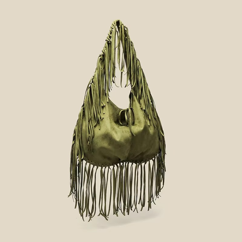 Studded Fringe Hobo Bag | Black Leather Statement Design