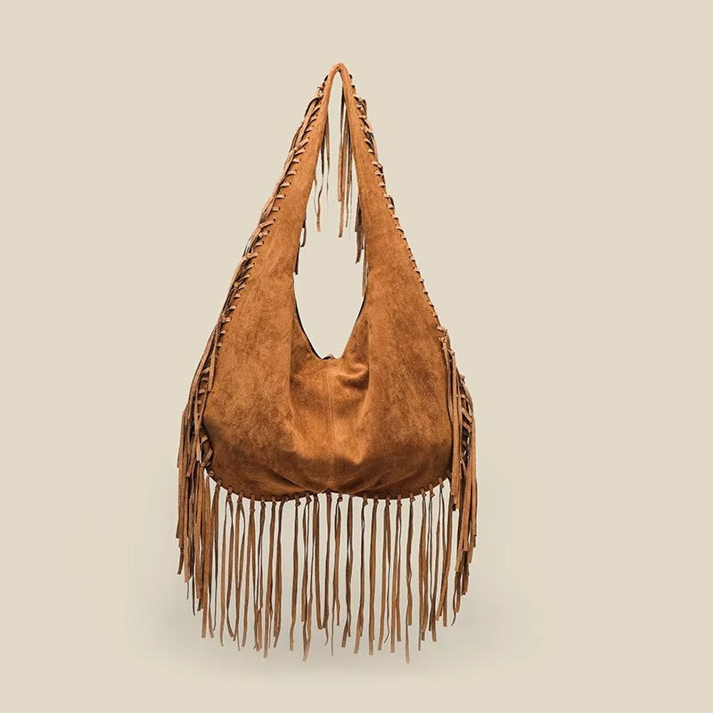 Studded Fringe Hobo Bag | Black Leather Statement Design