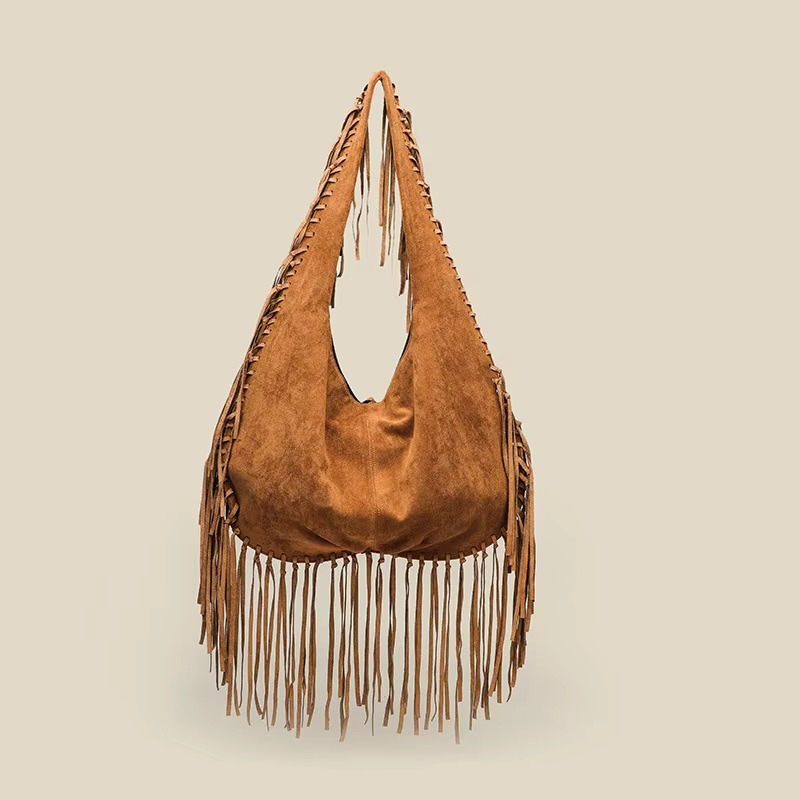 Studded Fringe Hobo Bag | Black Leather Statement Design