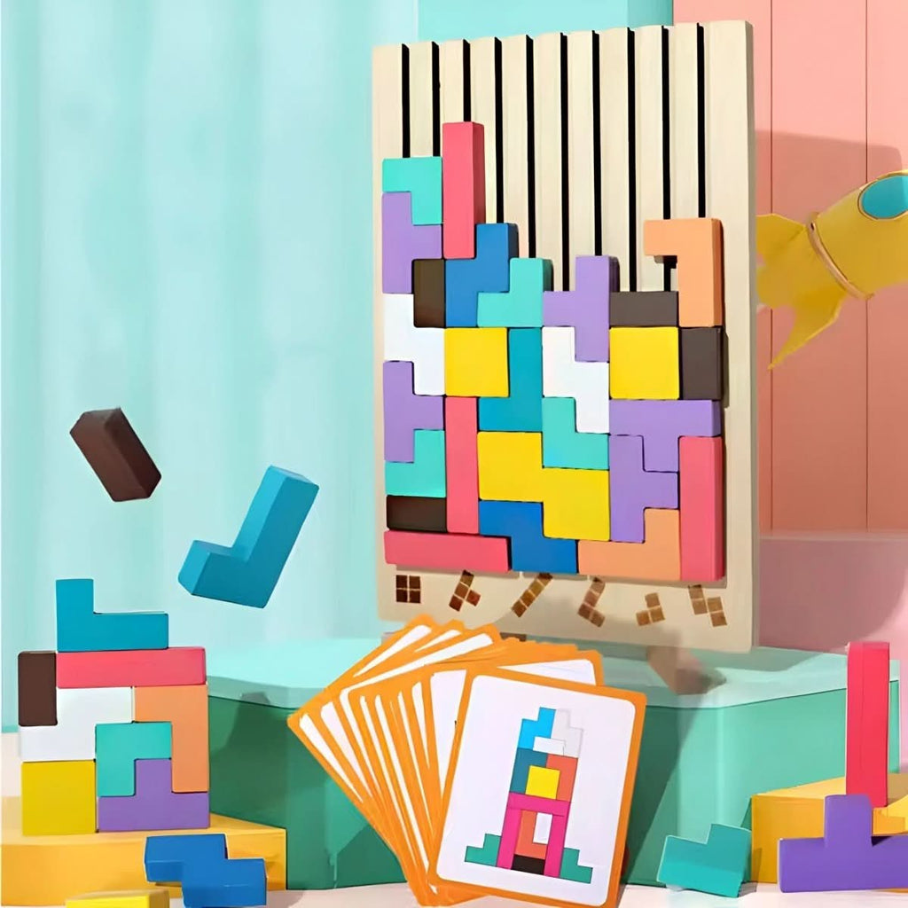 Wooden Tetris Stacking Game | Colorful Montessori Educational Toy