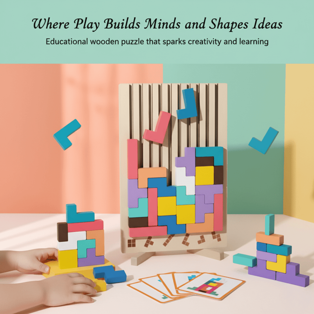 Wooden Tetris Stacking Game | Colorful Montessori Educational Toy