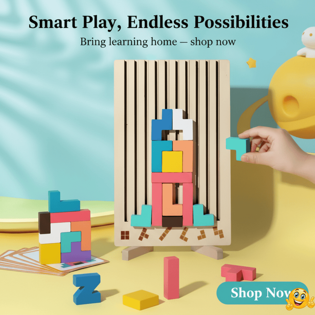 Wooden Tetris Stacking Game | Colorful Montessori Educational Toy
