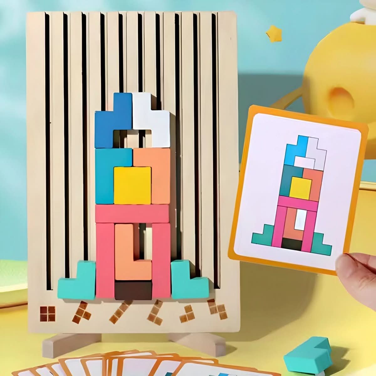 Wooden Tetris Stacking Game | Colorful Montessori Educational Toy