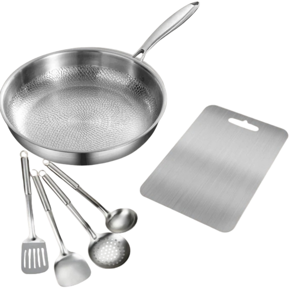 Titanium Cookware Set | Hammered Non-Stick Pan with Kitchen Utensils