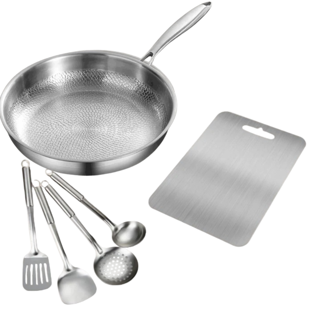 Titanium Cookware Set | Hammered Non-Stick Pan with Kitchen Utensils