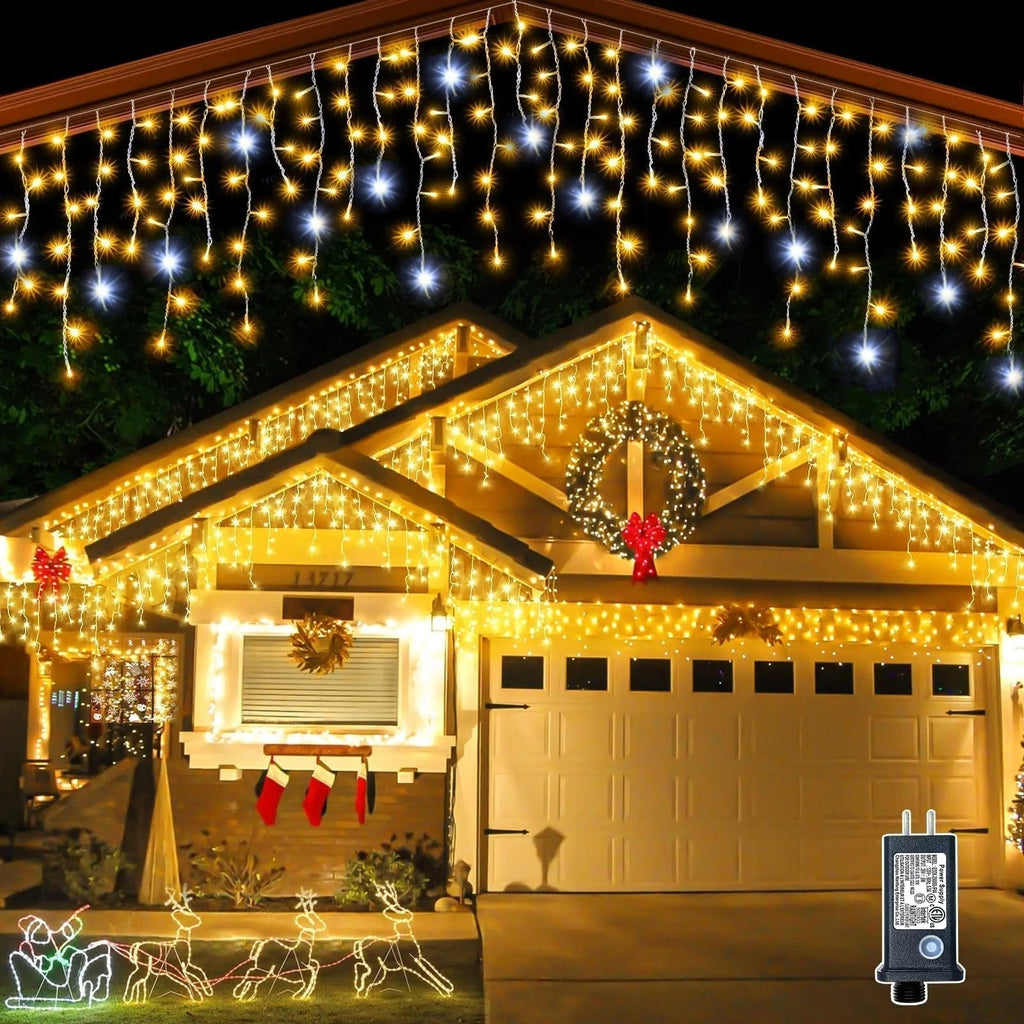 LED Icicle String Lights | Warm White Curtain Lights with Flickering Effect