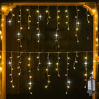 LED Icicle String Lights | Warm White Curtain Lights with Flickering Effect