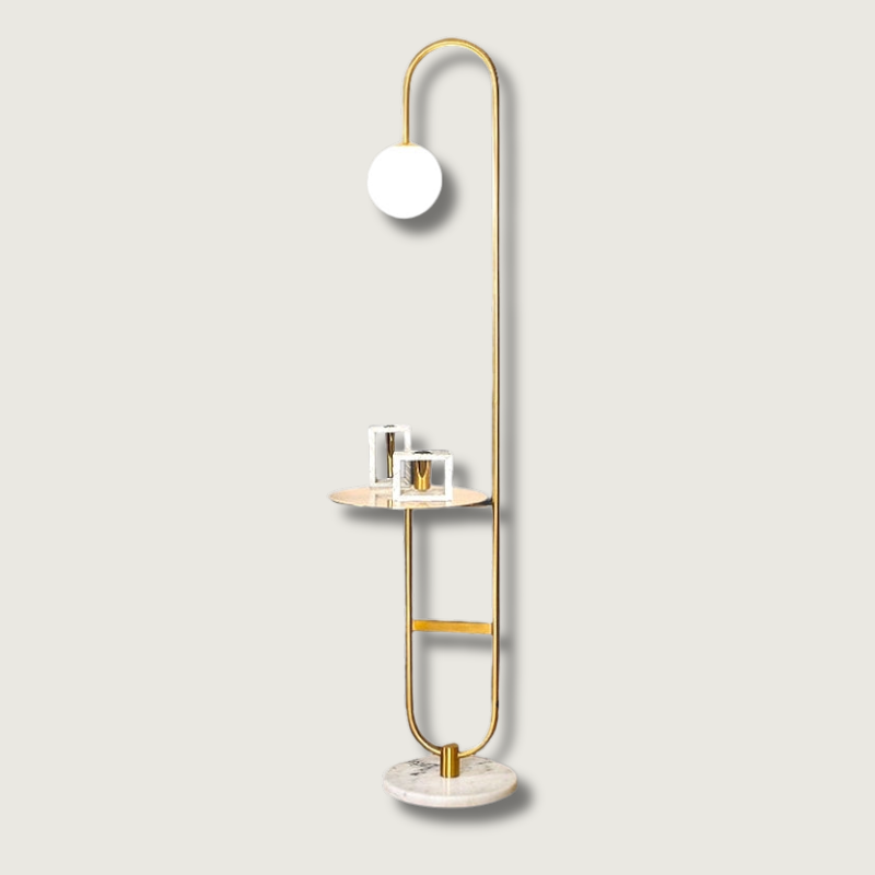 Modern Floor Lamp with Table | Brass and Marble Design