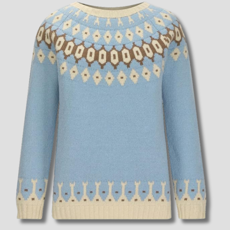 Nordic Wool Sweater | Fair Isle Pattern In Sky Blue