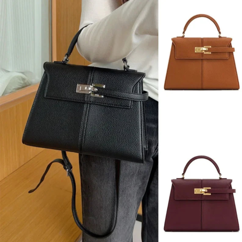 Leather Crossbody Bag | Trapezoid Design With Silver Hardware