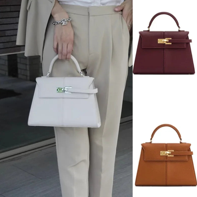 Leather Crossbody Bag | Trapezoid Design With Silver Hardware