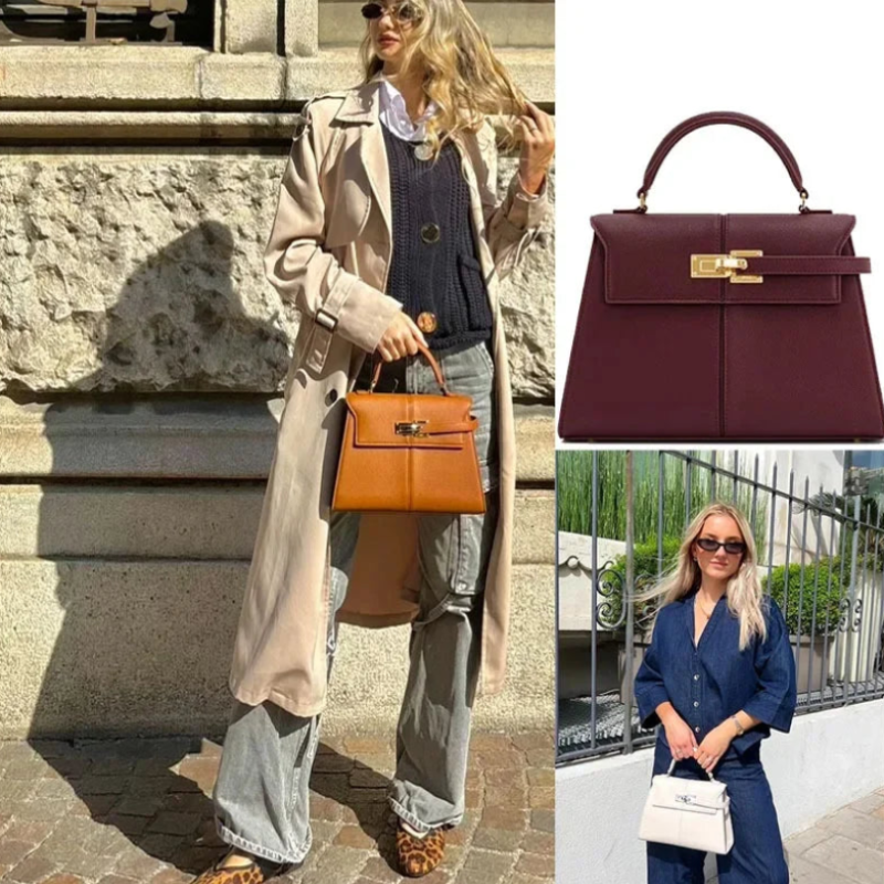 Leather Crossbody Bag | Trapezoid Design With Silver Hardware
