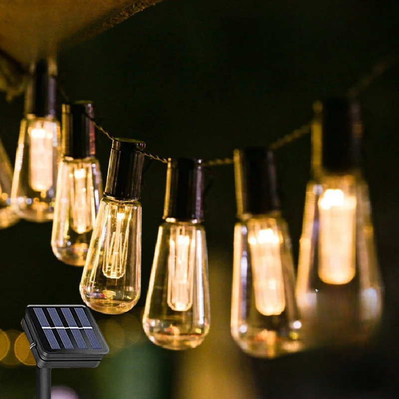 Solar String Lights | Retro Edison Glass Bulb Design