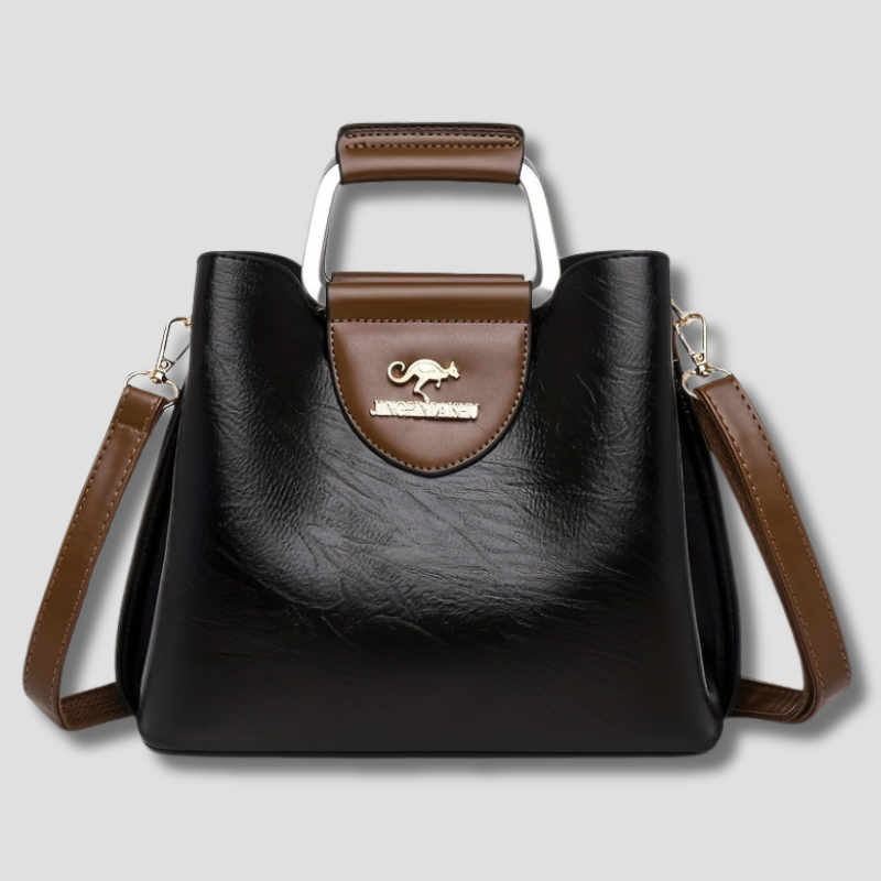 Designer Leather Handbag | Two-Tone Black Brown Classic