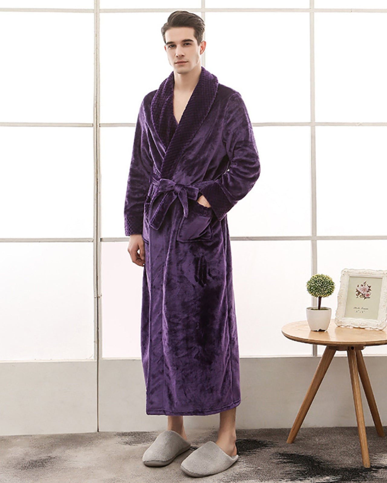 Plush Men's Bathrobe | Full Length Purple Velvet Robe