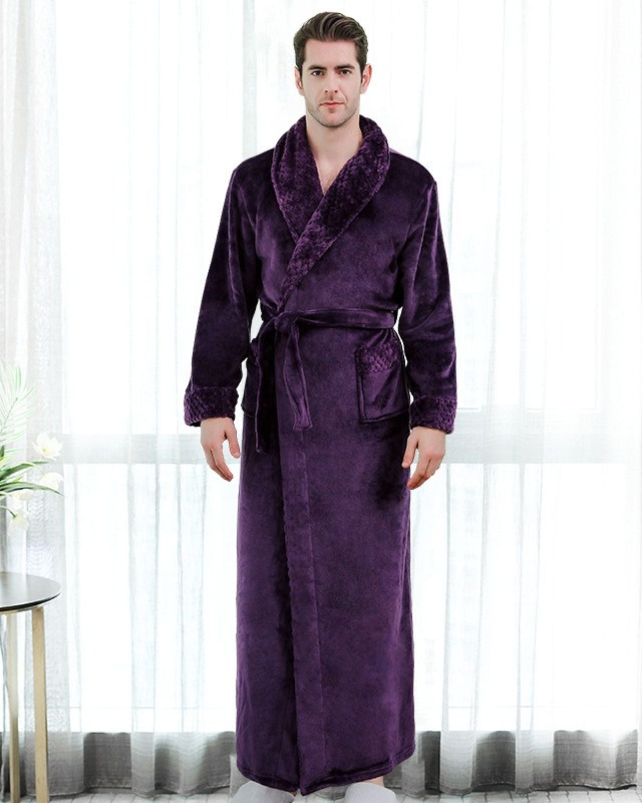 Plush Men's Bathrobe | Full Length Purple Velvet Robe