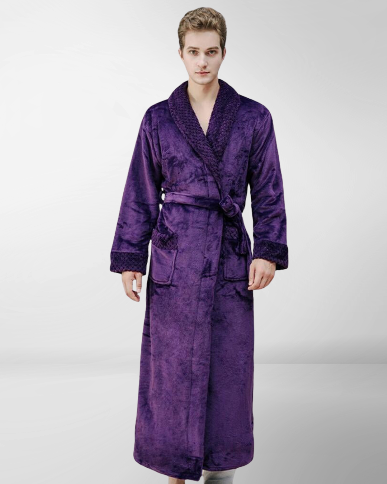 Plush Men's Bathrobe | Full Length Purple Velvet Robe